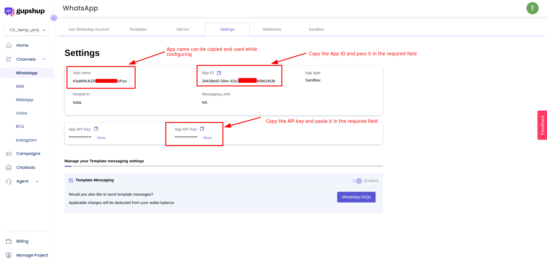 Copy App name, App ID and API key