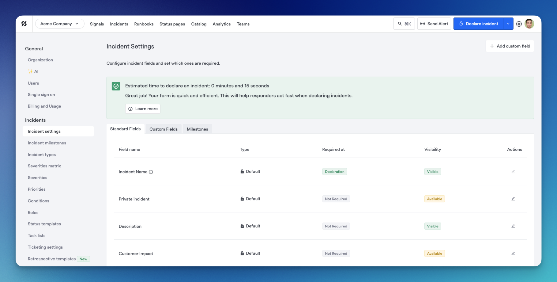 Incident field settings