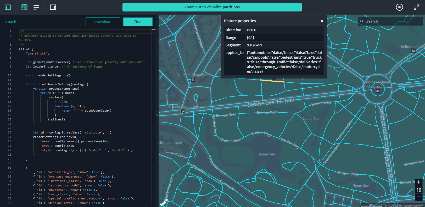 Multi-carriageways and motorway interchanges with ramps grouped to enable creation of a basic representation