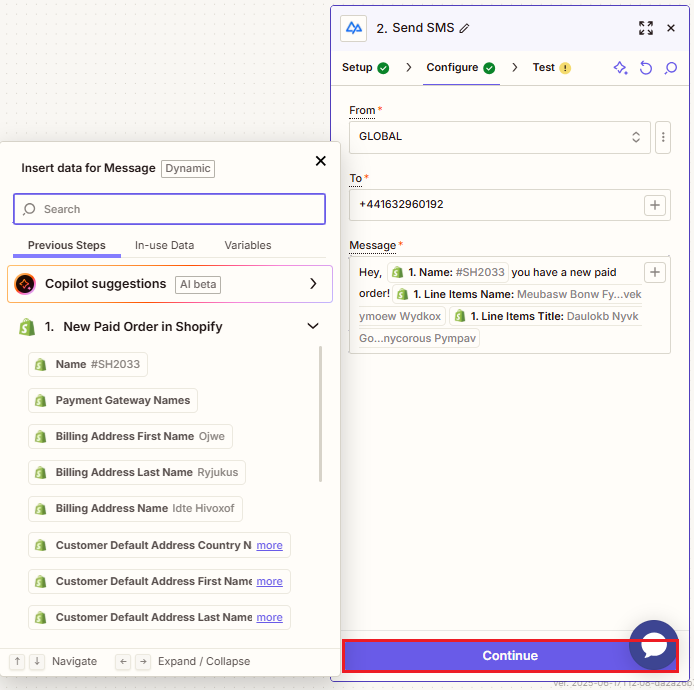 Screenshot of creating message