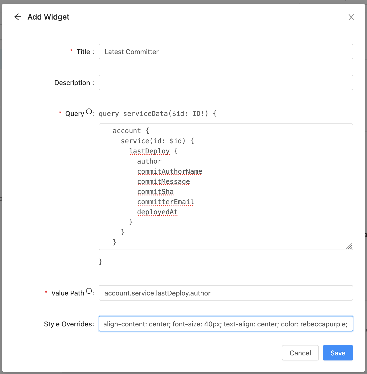 Value widget input fields