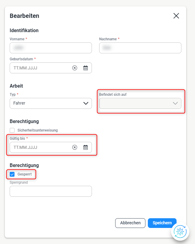 Das Feld "Befindet sich auf" ist ausgegraut
