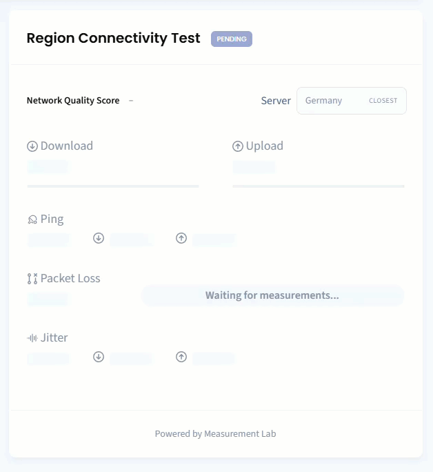 Screenshot of Region Connectivity Test against a selected region