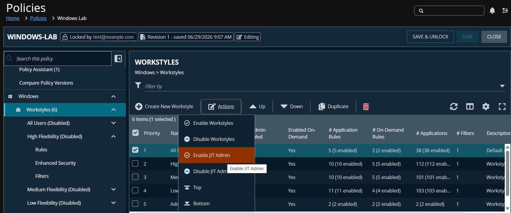 Enable JIT Admin access on a Workstyle