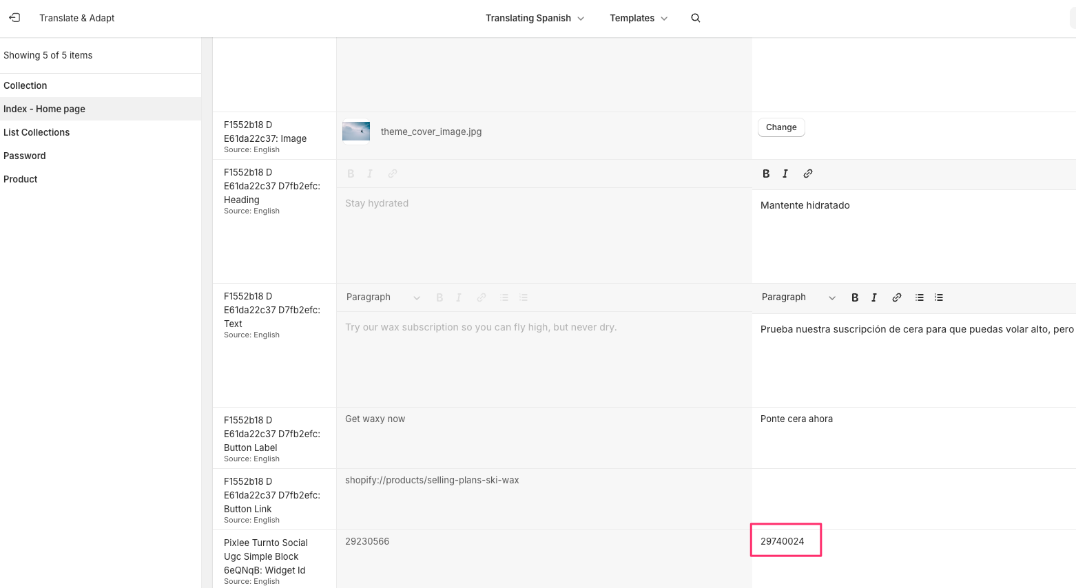 template translations page