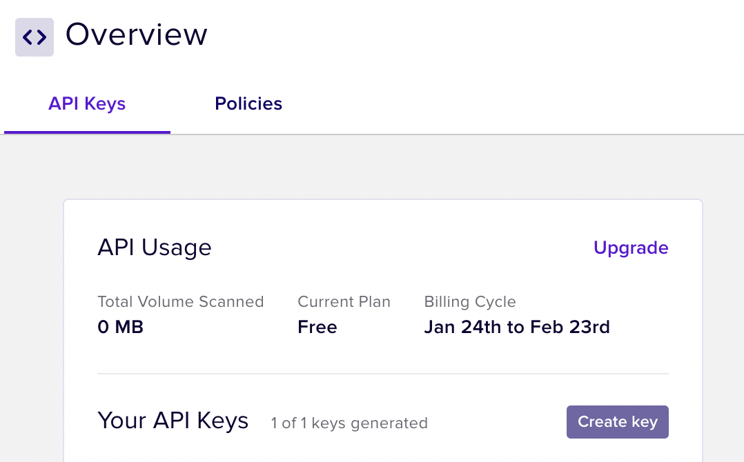 The API Usage section page