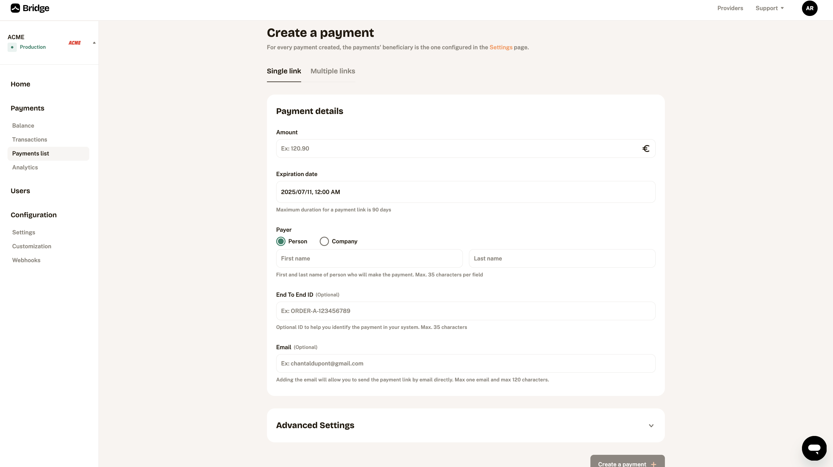 Generate a payment link