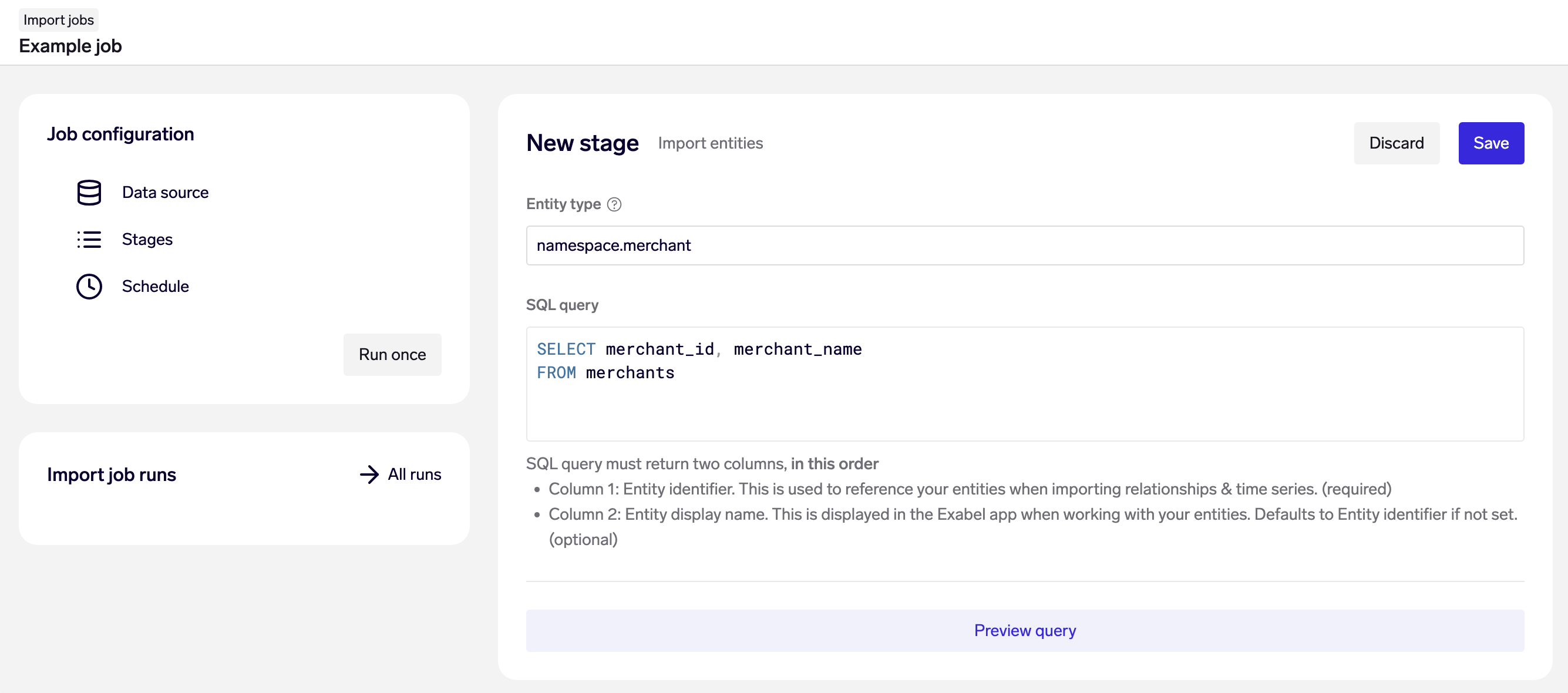 Example: Import merchants from the `merchants`table