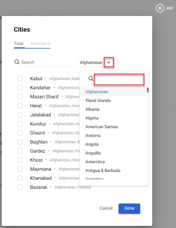 Selecting the cities