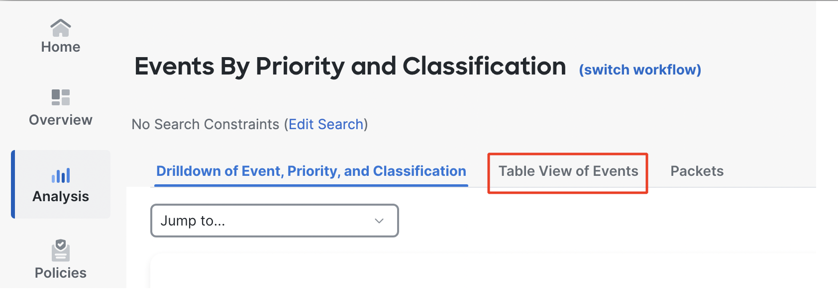 Table View of Events