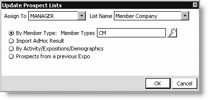 From Exposition, select Set up tables > Prospect list, click Load List, and click Update Lists