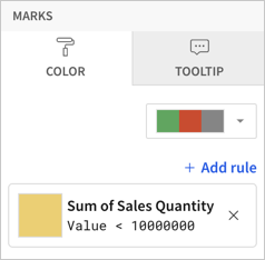 Conditional formatting rule set up to show a yellow color if the sum of sales quantity is less than 10,000,000.