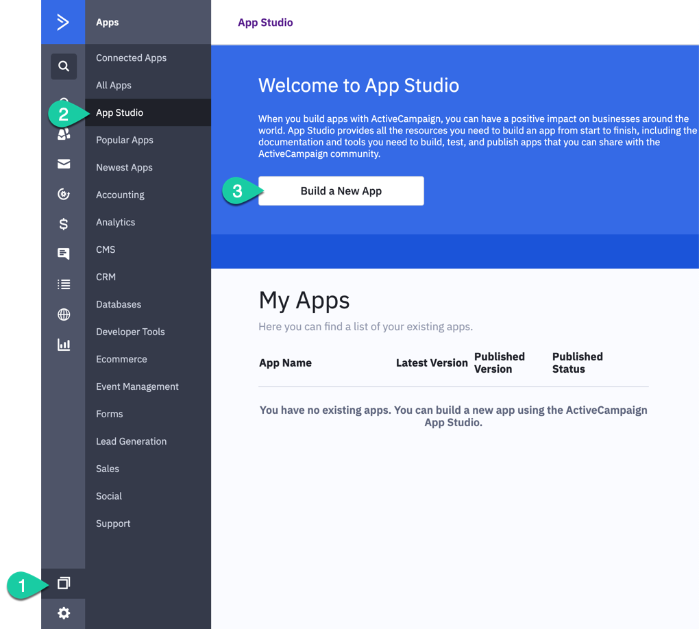 Navigate to App Studio and create a new App