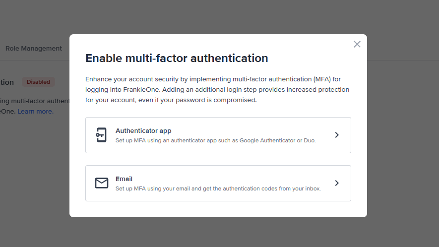 Enable multi-factor authentication modal.