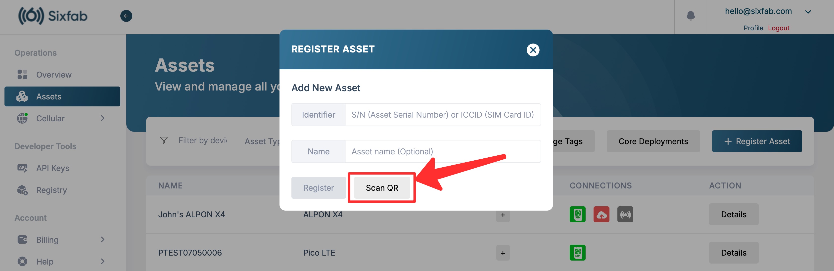 Register Asset Modal Window