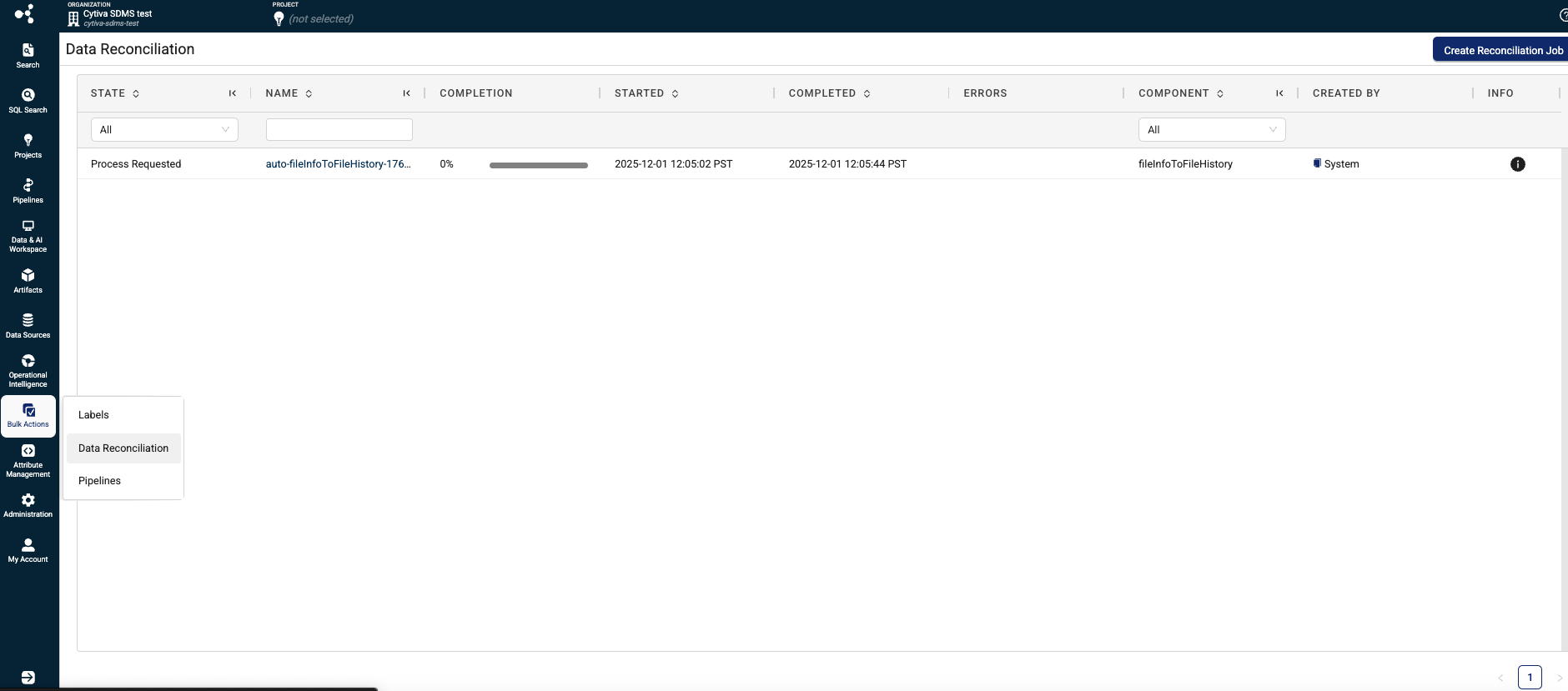 Data Reconciliation page