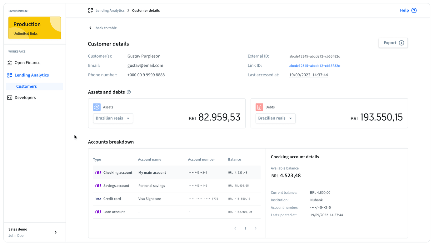 New lending analytics section with expanded incomes