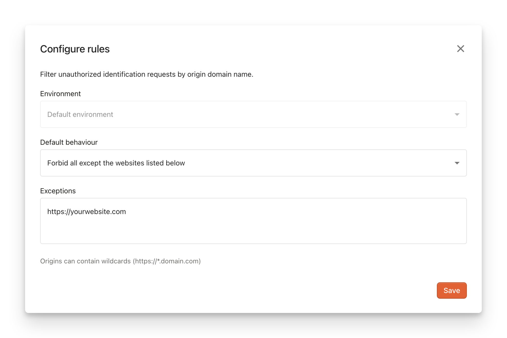 Screenshot of the form required to set up an origin allowlist