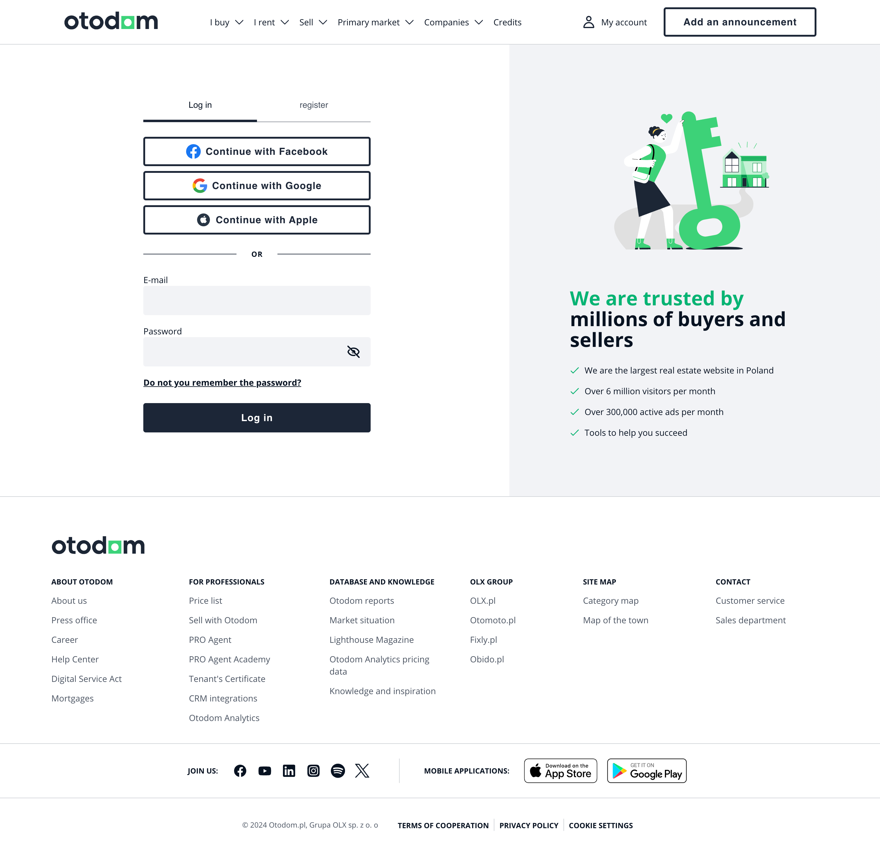 Otodom Login page