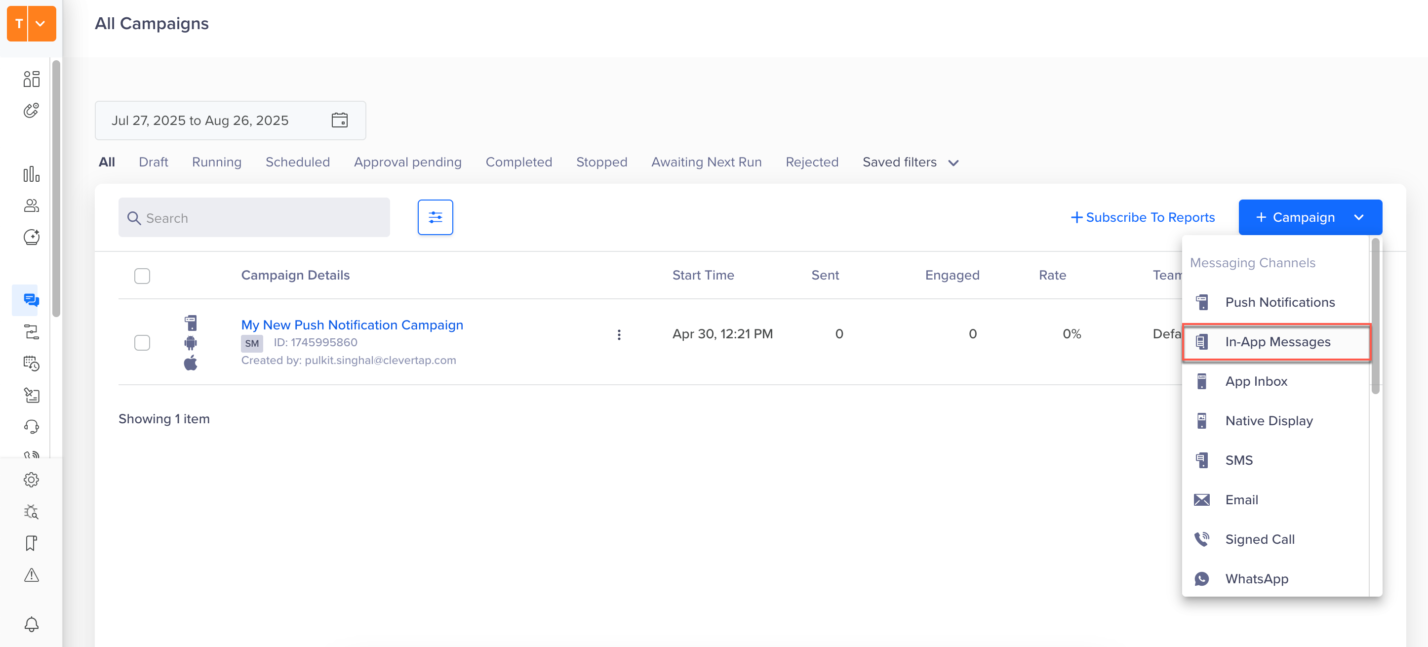 Create In-App Campaign