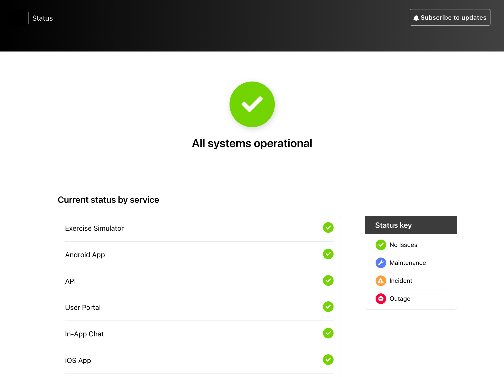 Legacy Status Pages external view of selected components