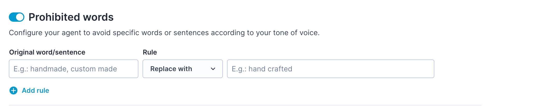 Add the original word or sentence and its replacement.