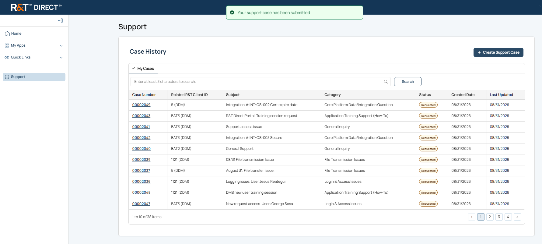 R&T Direct Homepage Announcements section