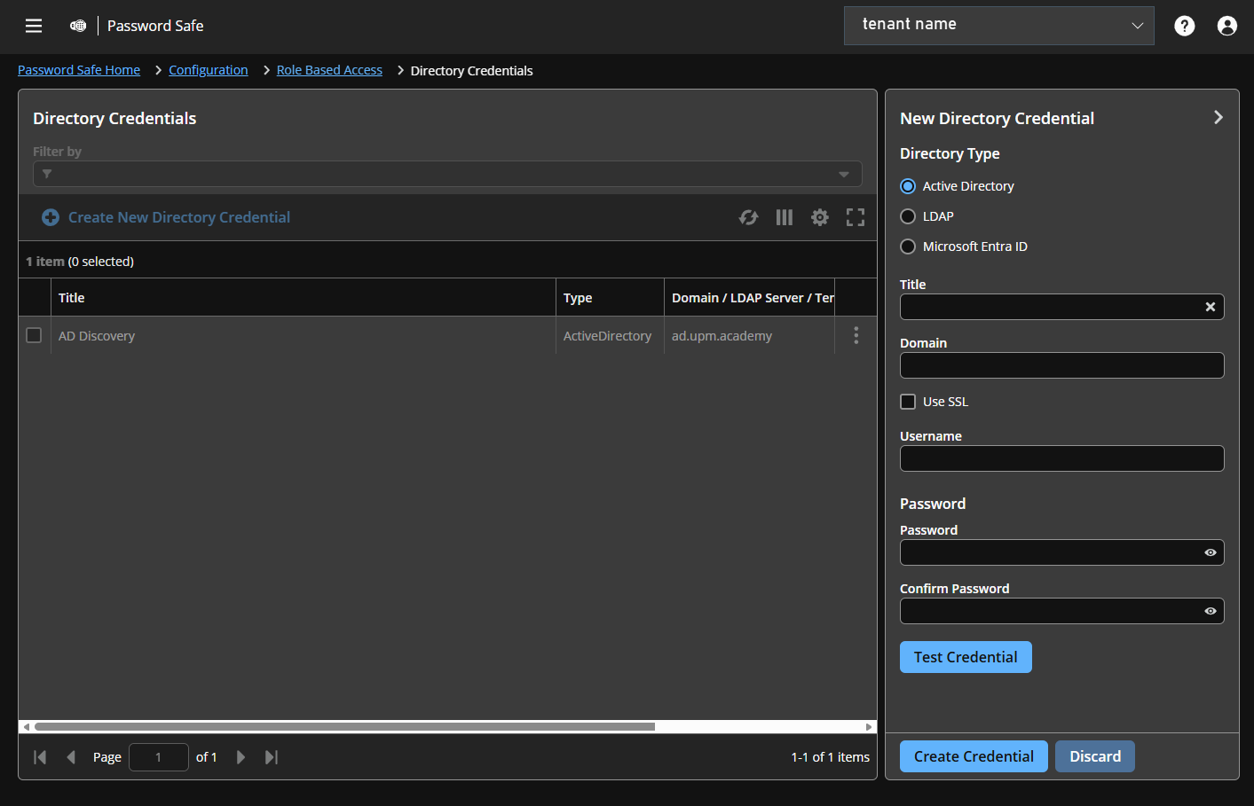 Create a directory credential 