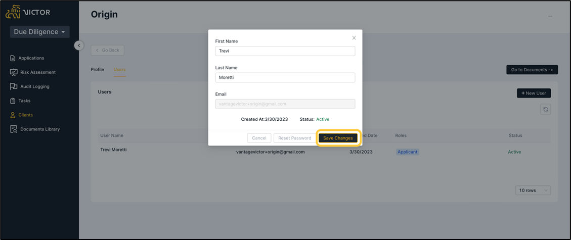 Figure 14. Client User Modal