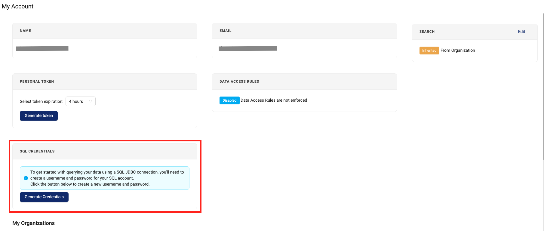 Generate SQL credentials for individual TDP users