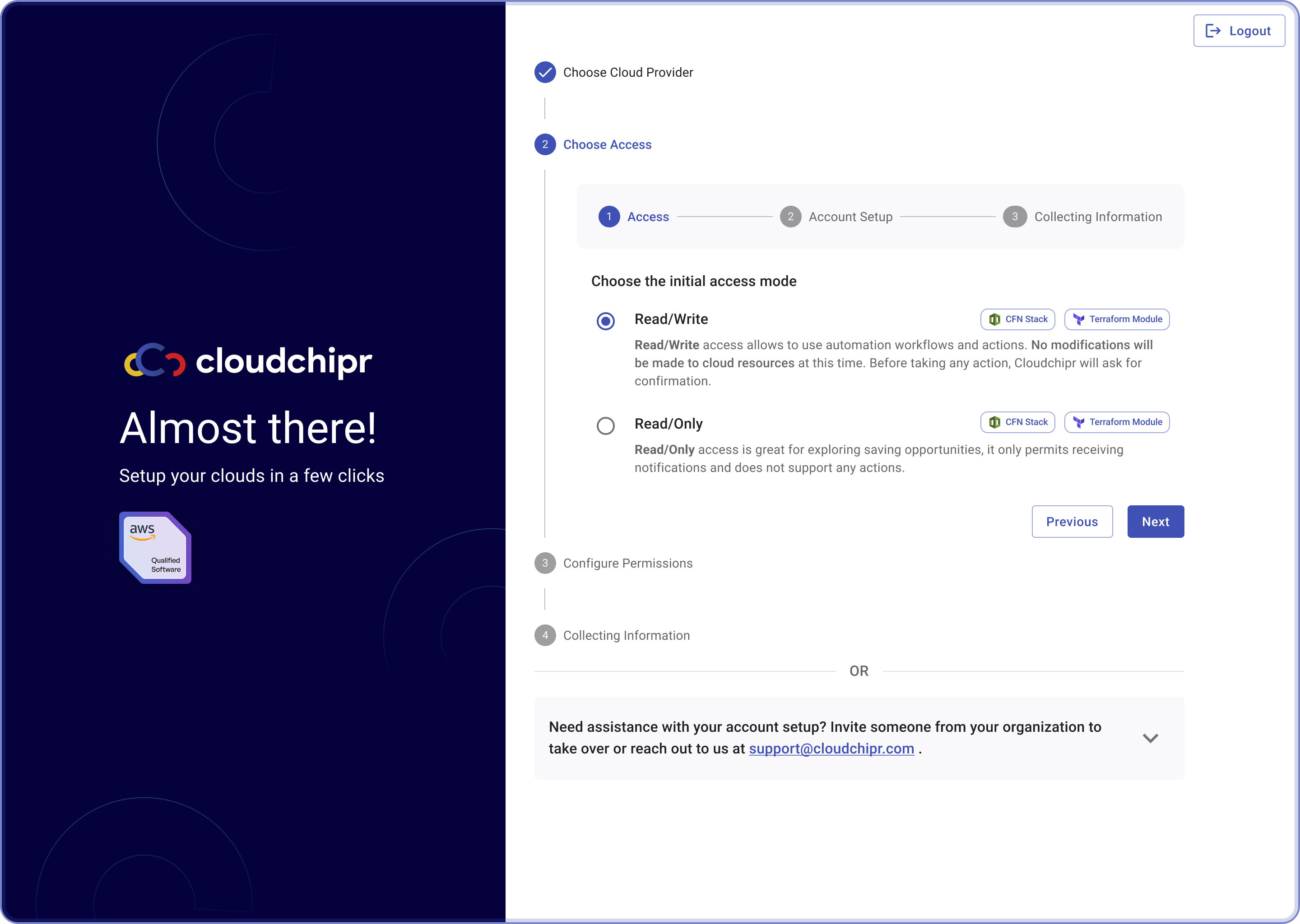Cloudchipr - Choose Access Mode