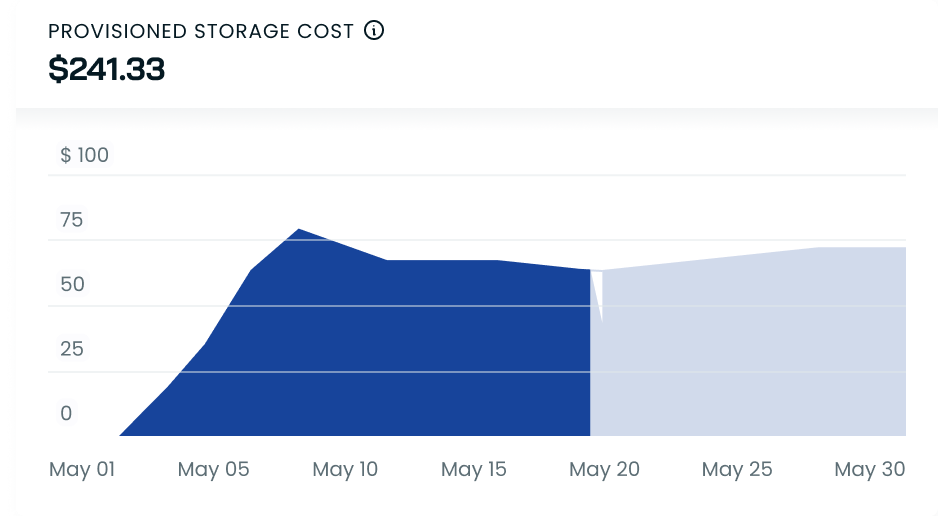 Provisioned storage cost over time