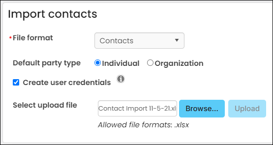 Import contacts window
