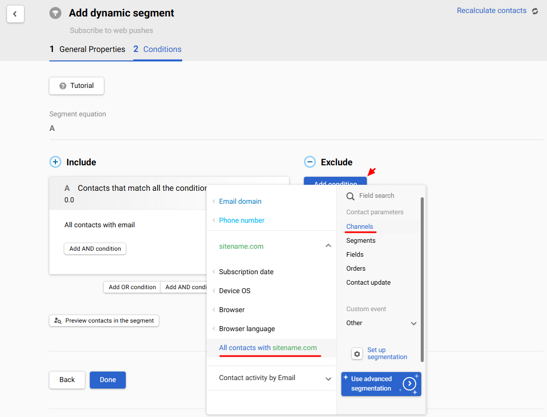 How to exclude segment conditions