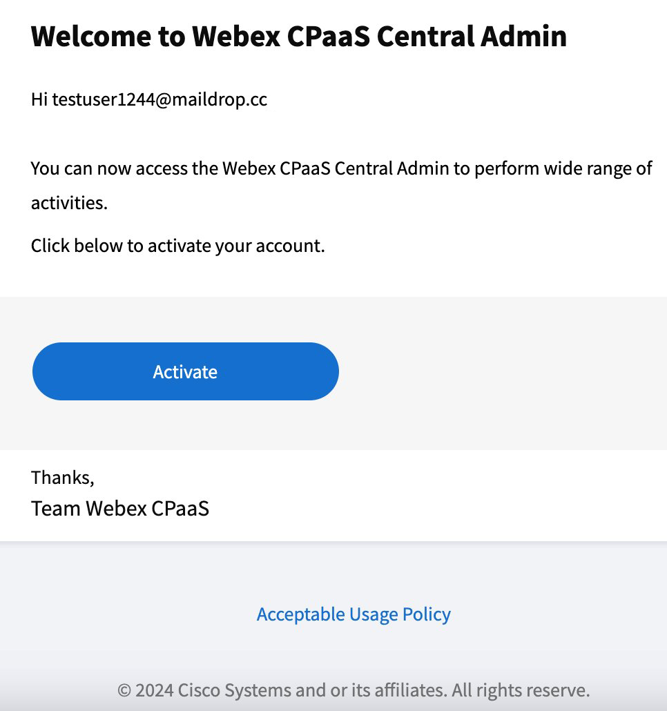Webex Account Activation Email
