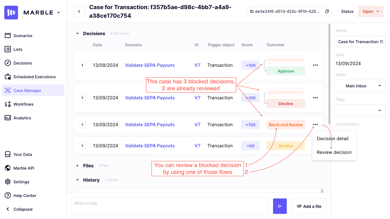 blocked decisions inside a case