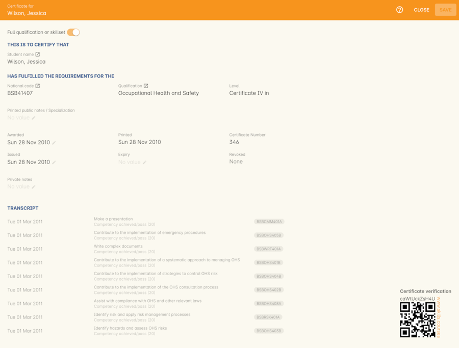 Figure 420. Certificate edit view in full screen mode