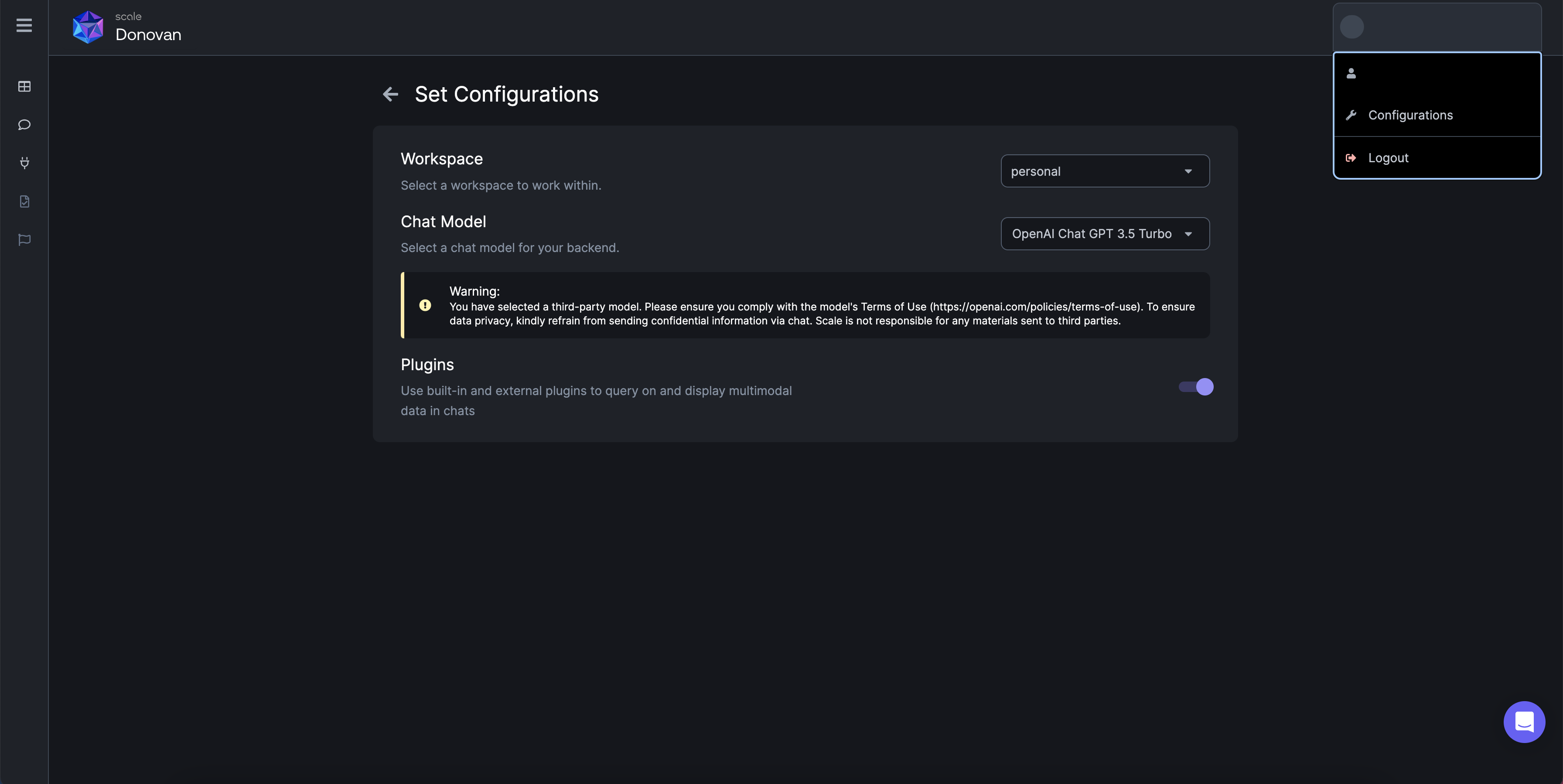 Toggle Plugins through the configuration page.