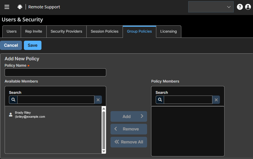 Group policies in RS showing members in a policy
