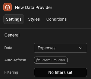 Adding filters to a Data provider