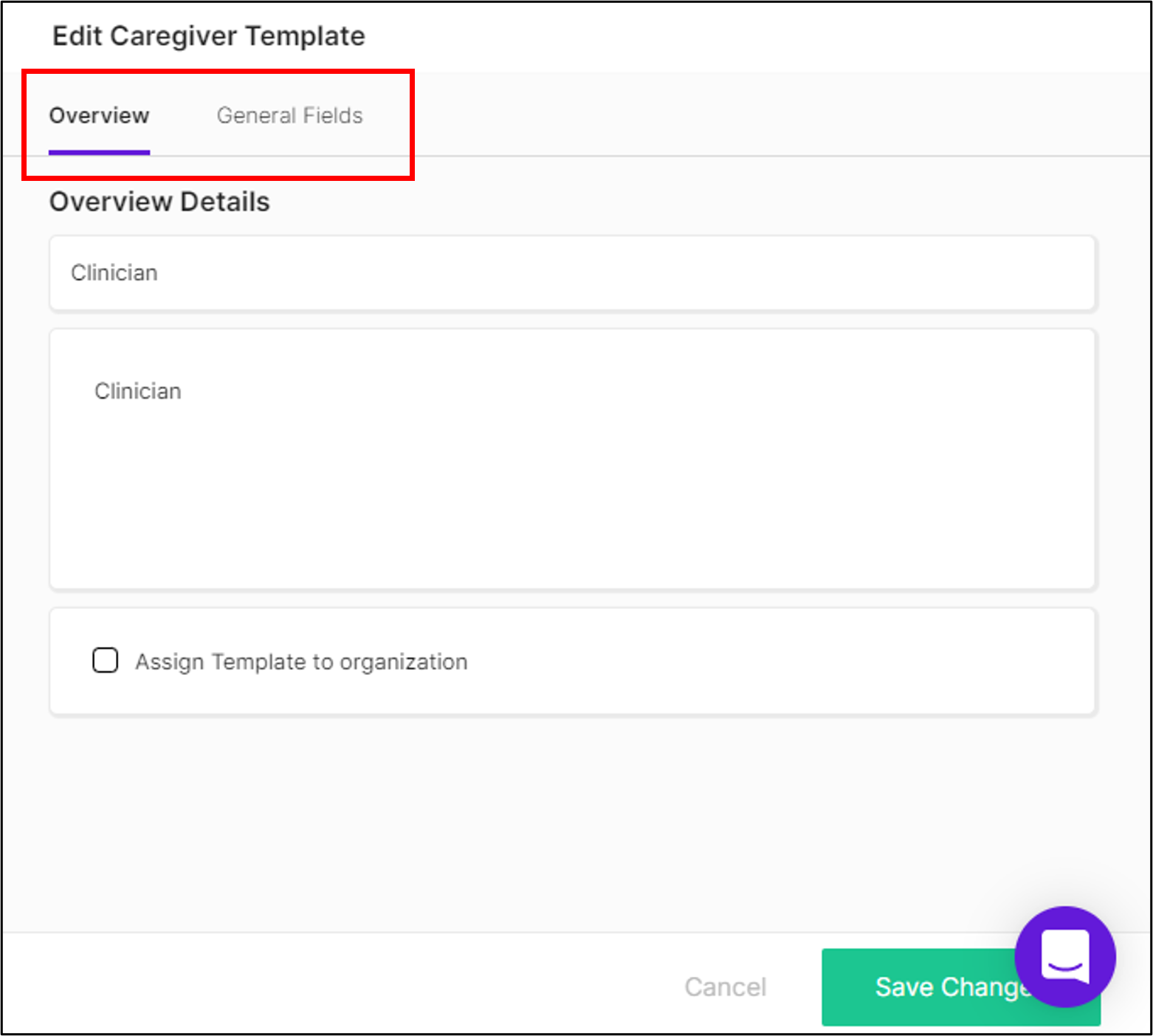 Edit Caregiver Template Overview
