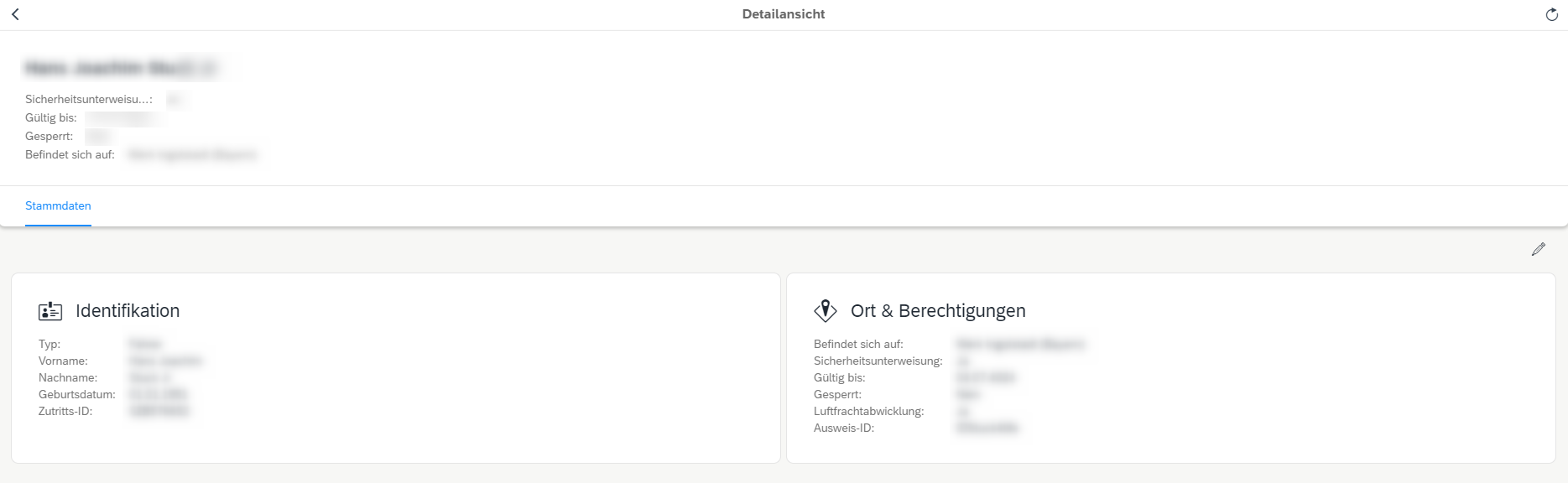 Zutrittsberechtigung - Detailansicht