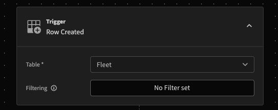 Row create initial trigger pointed at a specific table