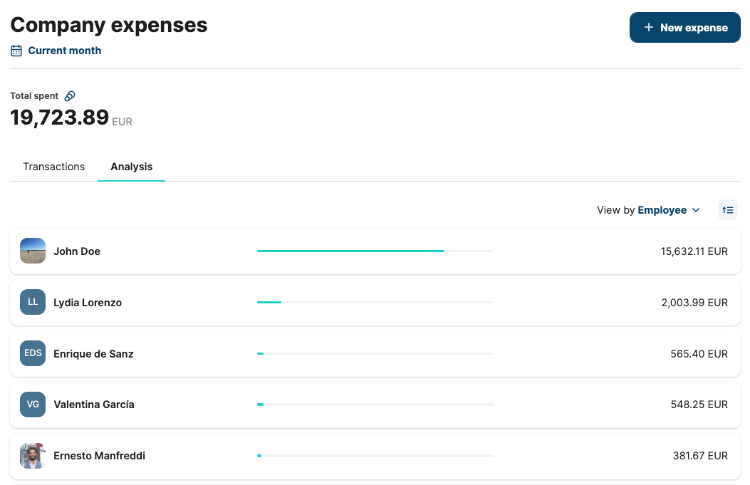 Expenses filtered by Employee in the current month