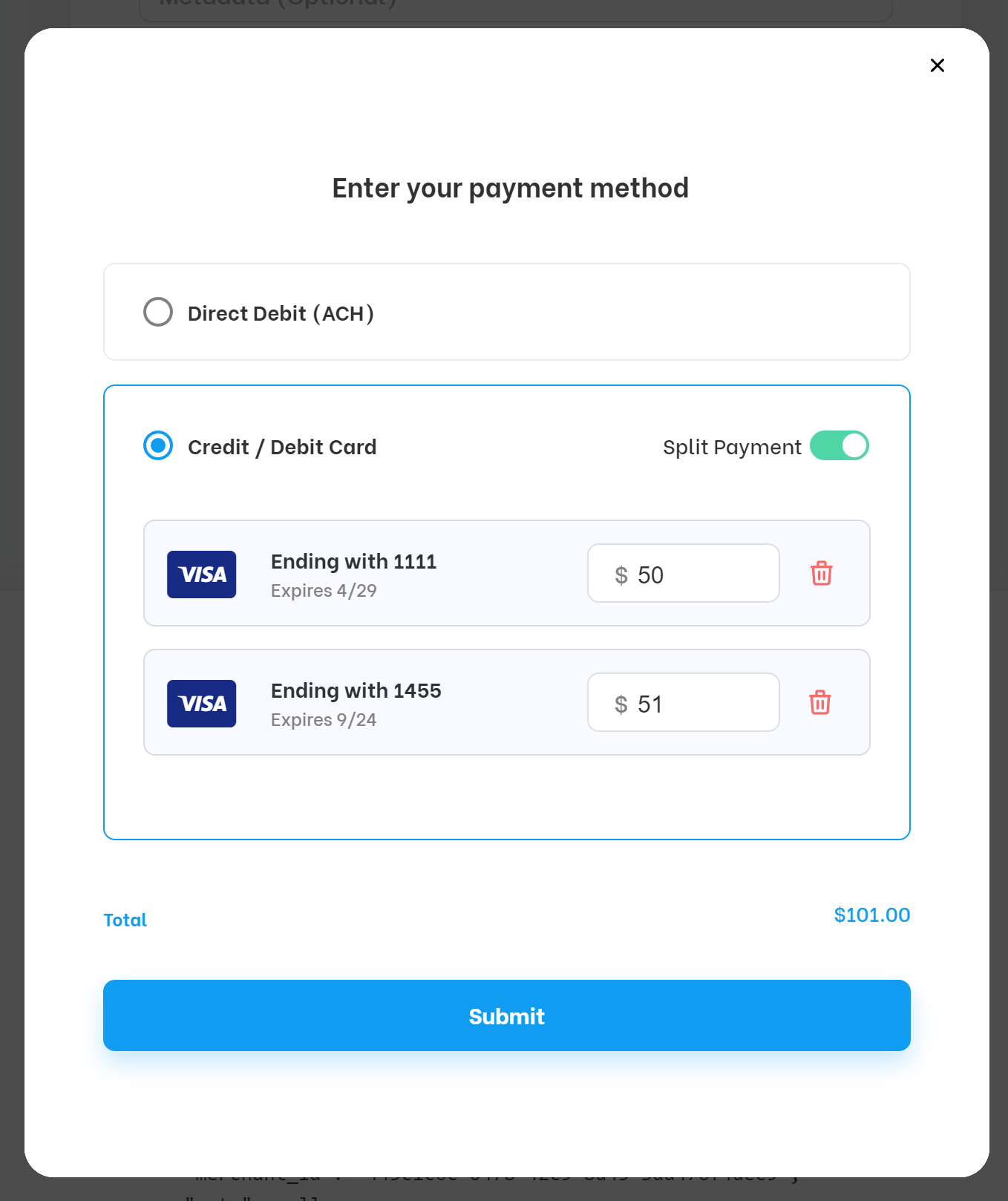 Split Payment with two cards