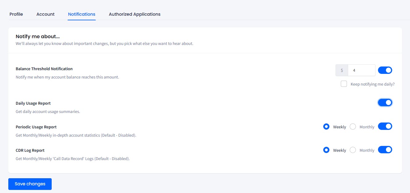 Screenshot of the Notifications tab: Notify me about... section