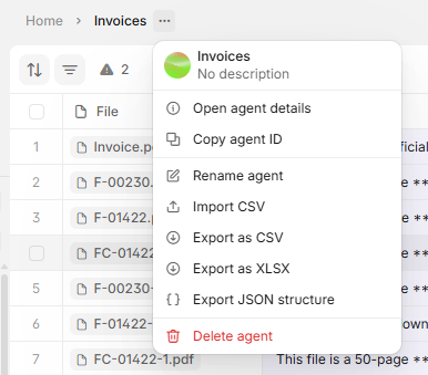 Import CSV file into an existing Agent