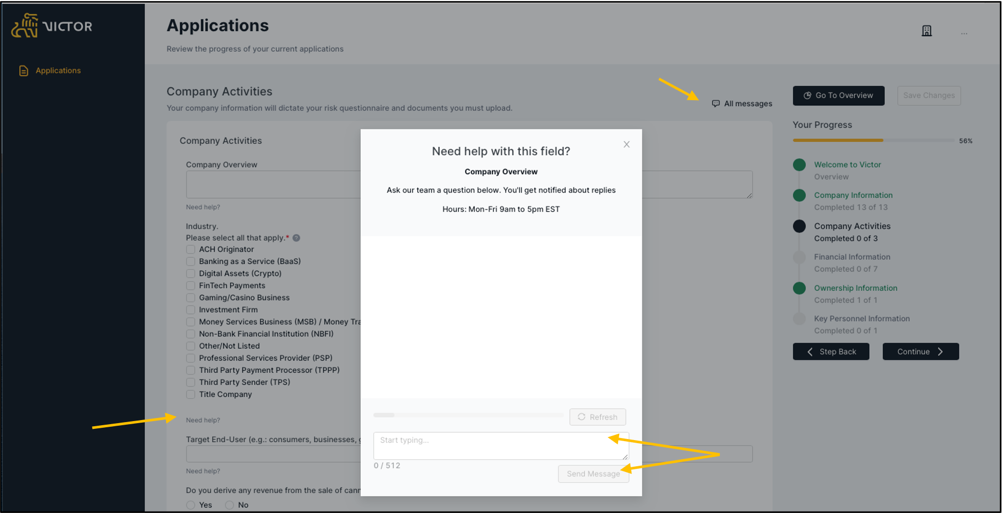 Figure 17. Asking a question dialogue box