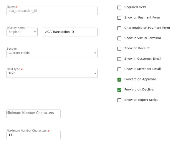 ACA Transaction ID Custom Field Configuration