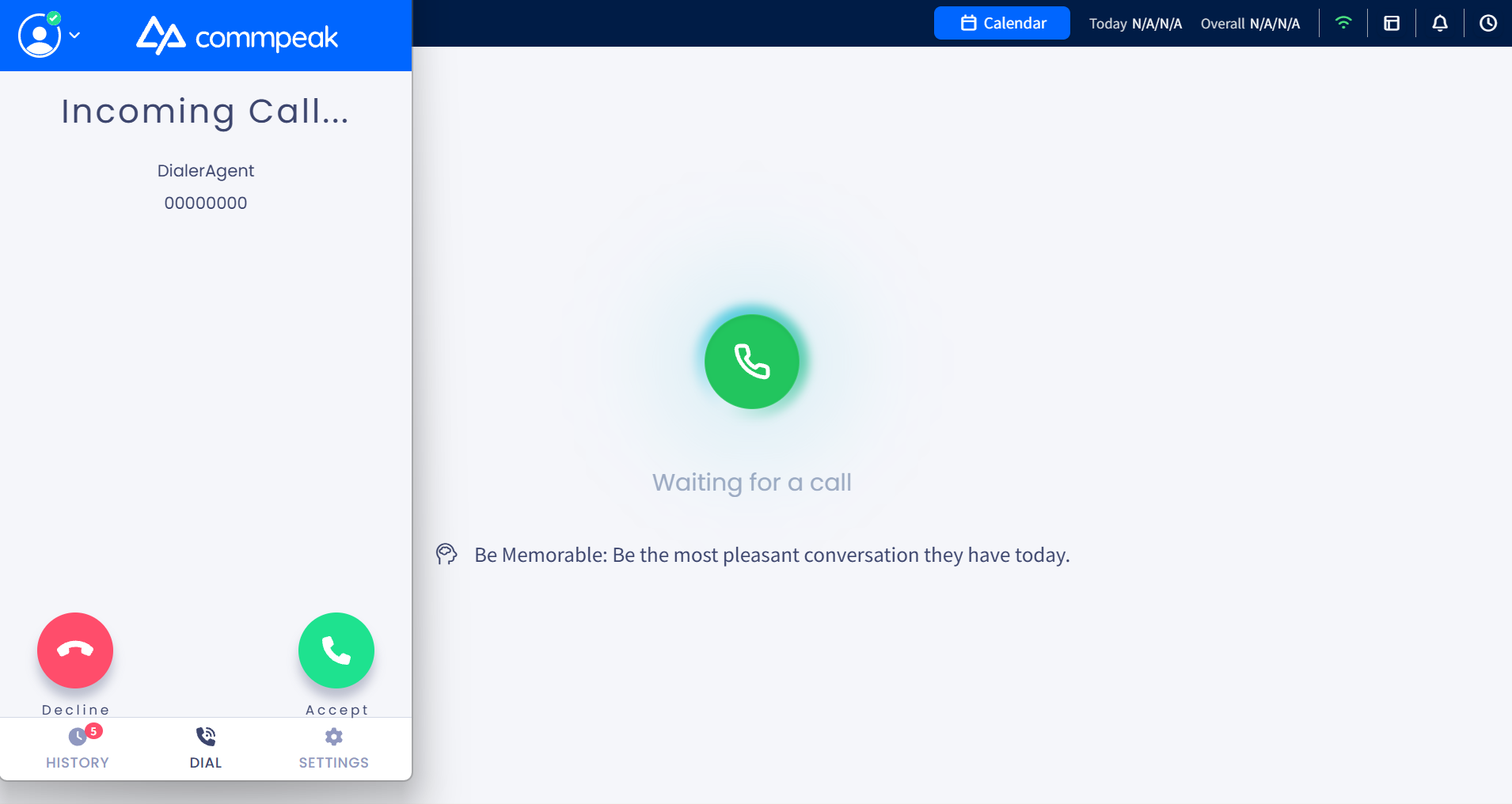 Screenshot of receiving incoming call in Predictive mode